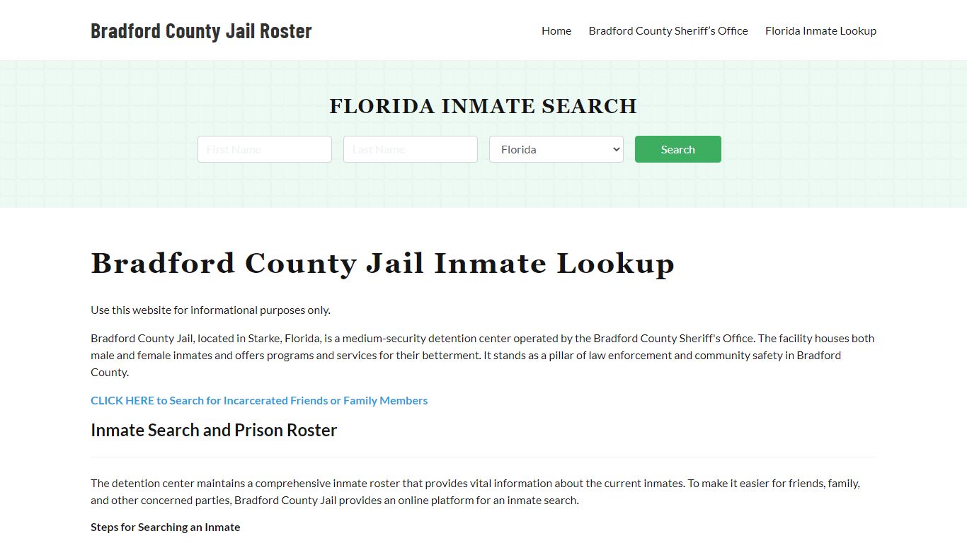 Bradford County Jail Roster Lookup, FL, Inmate Search